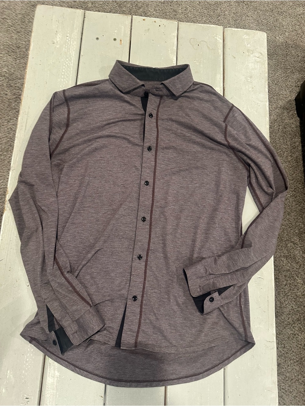 Lululemon Mens Rival Long Sleeve Button Down Shirt Heathered Plum Purple Perfect